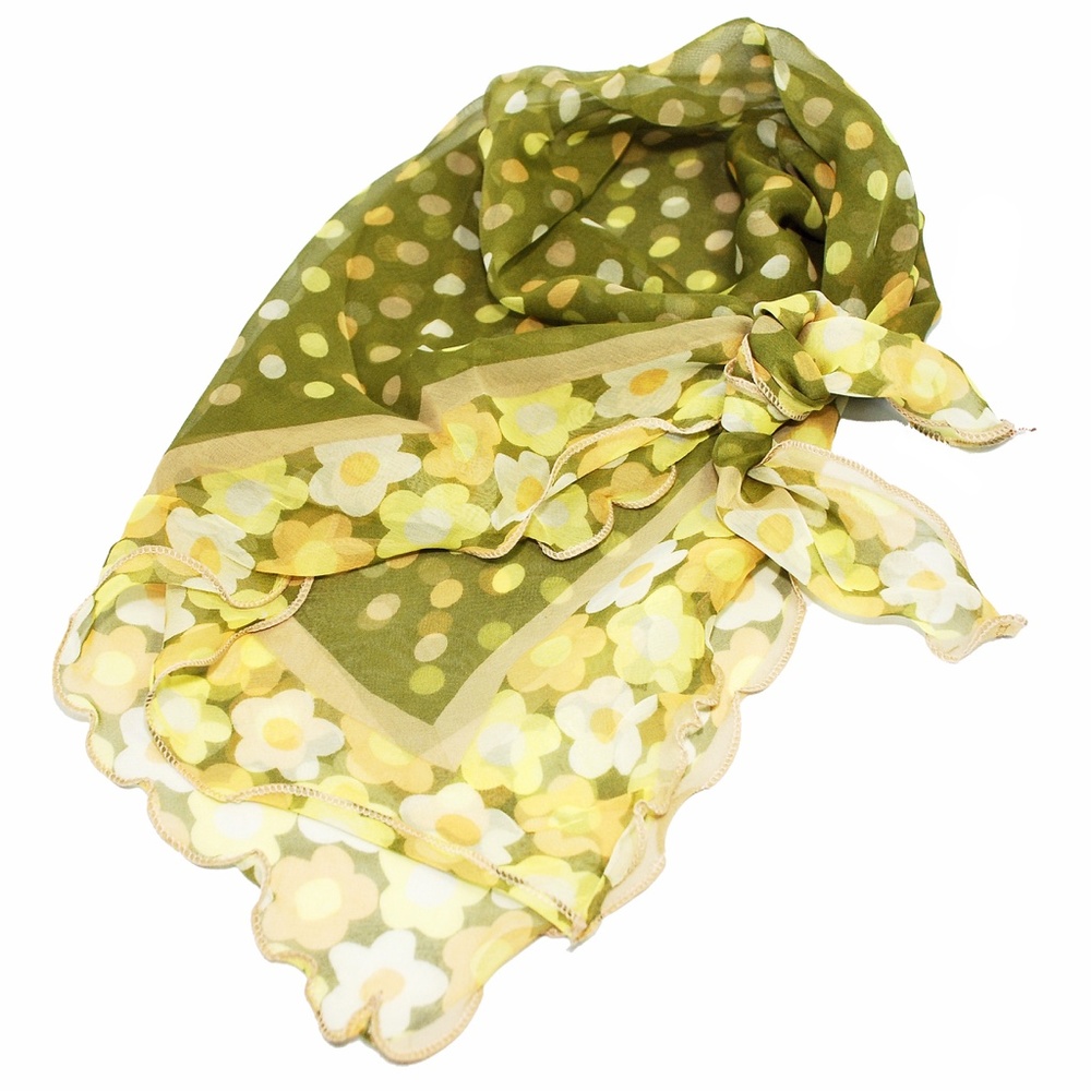Green Daytona Ruffle Edge Scarf 40% Silk